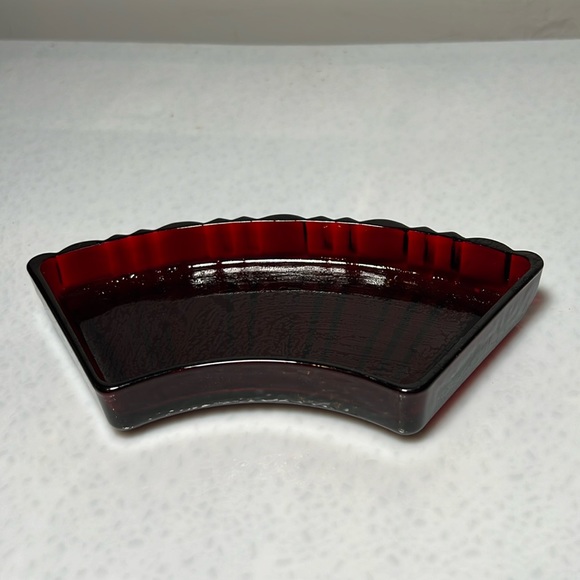 Accents | Vintage Ruby Red Glass Curved Tray Raised Design On Bottom ...